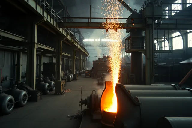Molten steel pouring on a working mill floor amid heavy machinery. Industrial tour operators earn their keep on one day: the one you cannot arrange alone