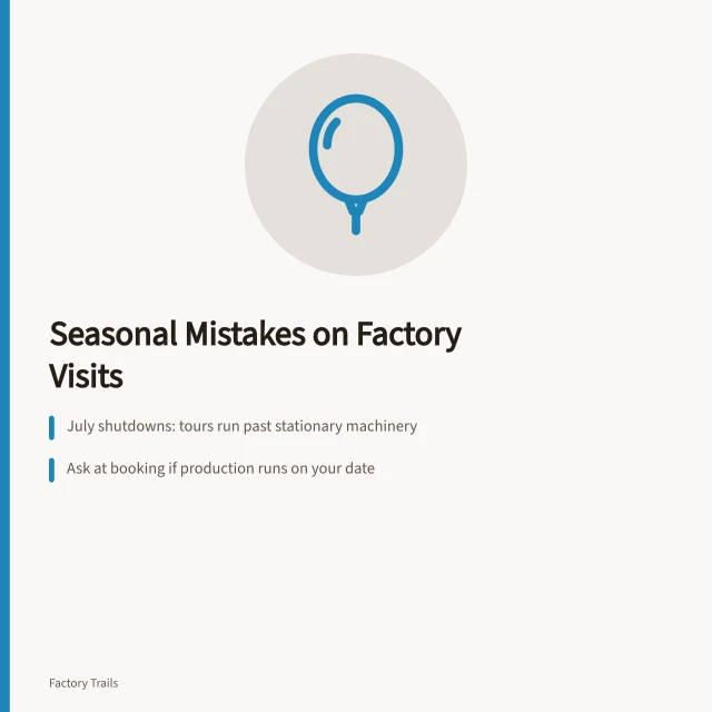 Calendar icon for seasonal factory visit planning mistakes. Seasonal mistakes on a factory visit cluster around one thing: July shutdowns