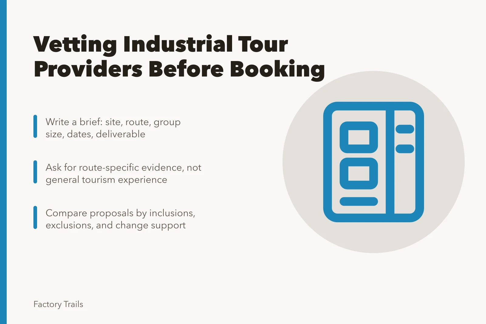 Checklist for selecting industrial tour providers before booking a factory visit. How to choose industrial tour providers before booking