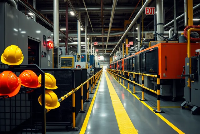 Marked factory tour route with barriers, signs, and staged visitor safety gear. Factory tour maintenance checklist for 2027: what operators must check
