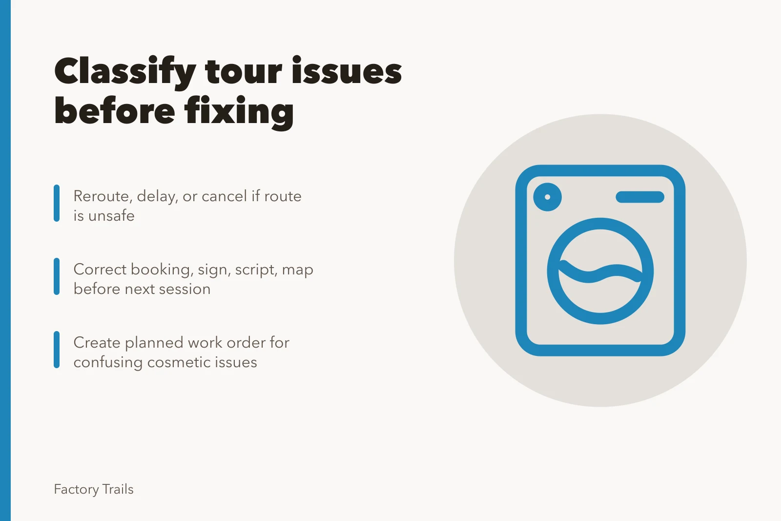 Factory tour maintenance planning card with route and message checks. How factory tours budgeting questions shape your 2027 maintenance plan
