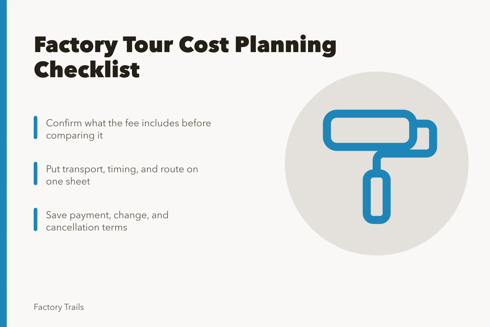 Factory tour admission desk with cost checklist and payment confirmation. Factory tour cost planning checklist for U.S. visitors: what to confirm before you pay
