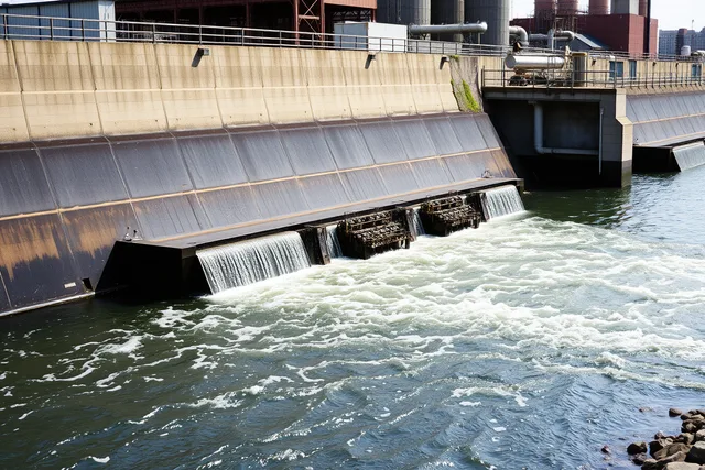 River intake and outfall channel beside an industrial plant. Rivers and harbors explain the rule: where factory tour experiences detours belong