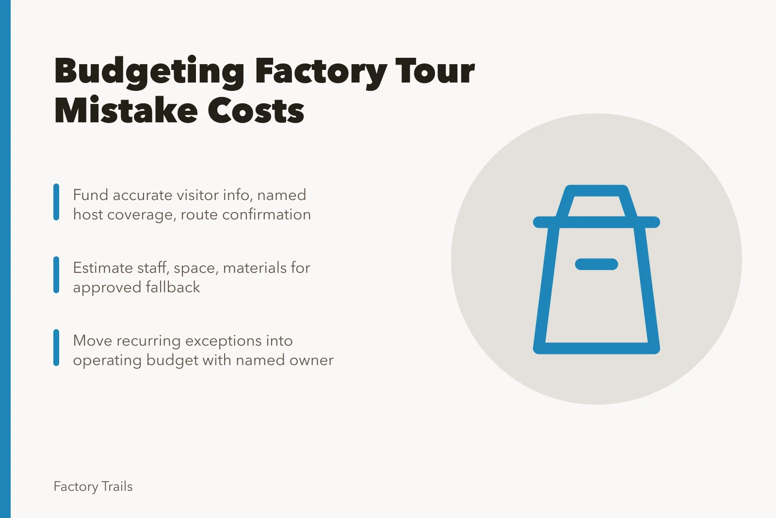 Card on budgeting factory tour mistake costs and prevention planning. Factory tour budgeting: how to spot mistake costs before 2027