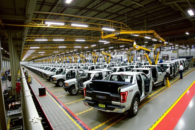 Trucks on the Ford Dearborn assembly line seen from the observation deck. Factory tours options comparison: how to choose the right one for 2027