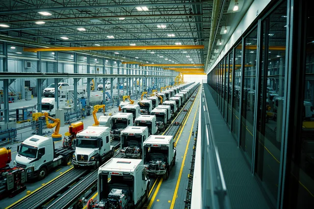 Elevated walkway above a truck assembly line inside a factory. Factory tour questions to ask before you go: a 2027 comparison guide