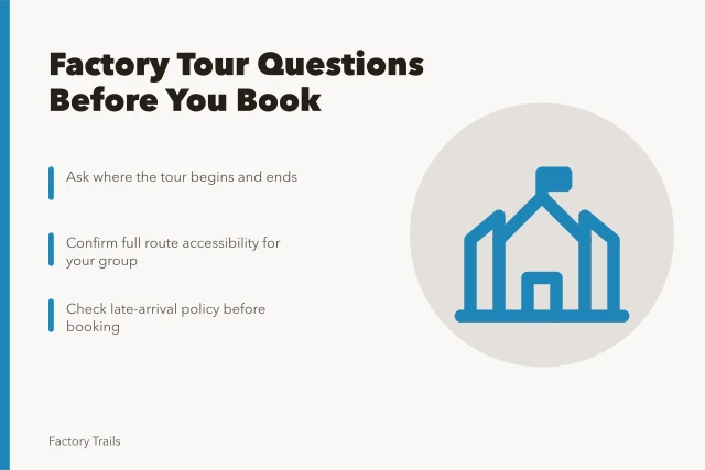 Checklist of factory tour questions for visitors before booking. Factory tour questions to ask before you book a visit