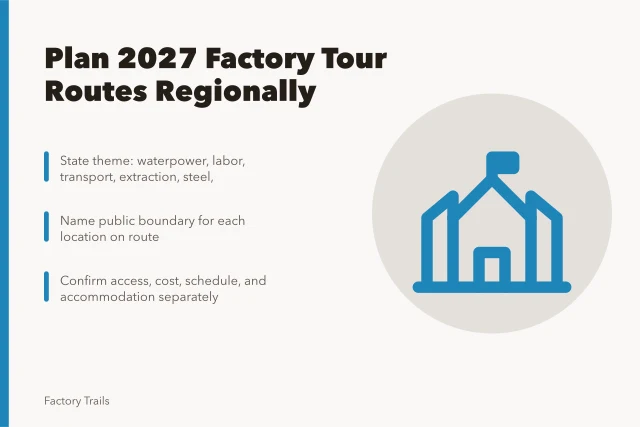 Checklist card for planning regional factory tour routes in 2027. Factory tours regional adaptation scope checklist: how to plan 2027 routes
