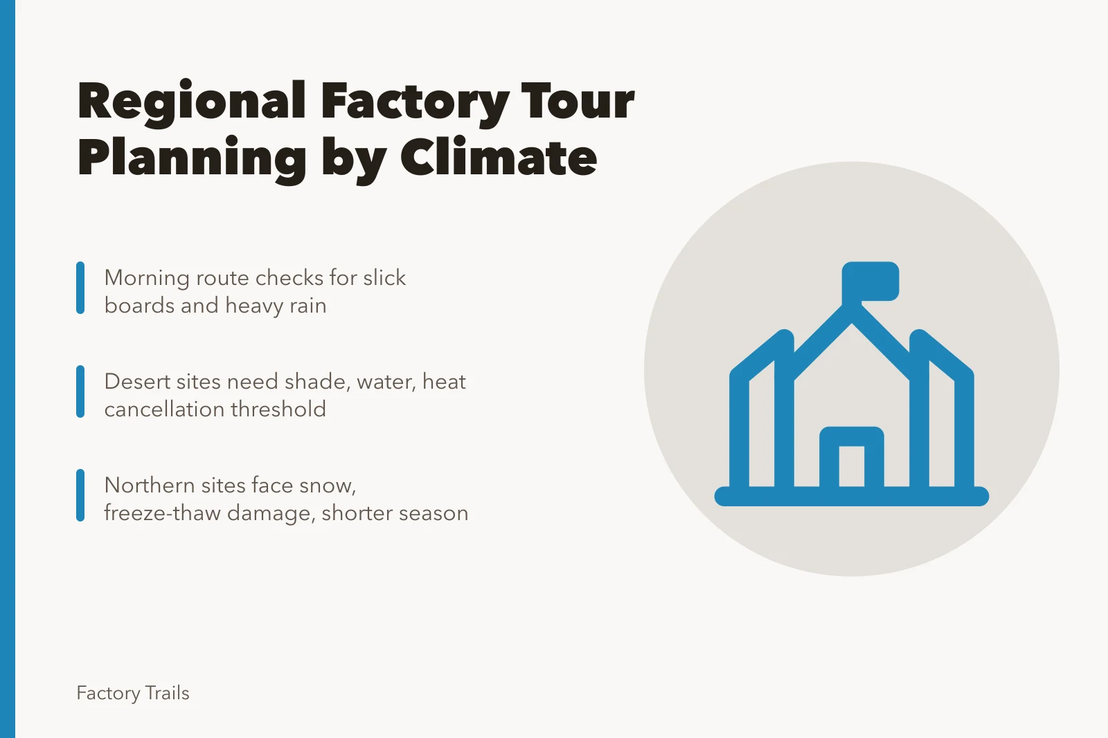 Regional factory tour planning across U.S. climates and seasons. How to build a regional factory tour plan across U.S. regions