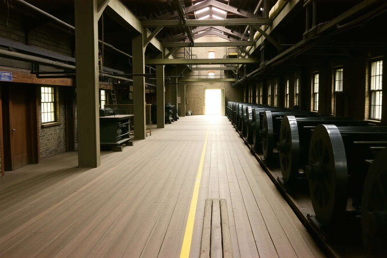 Slater Mill textile mill floor and tour route in Pawtucket, Rhode Island. Factory tour questions for U.S. sites: compare route changes with 2027 seasons
