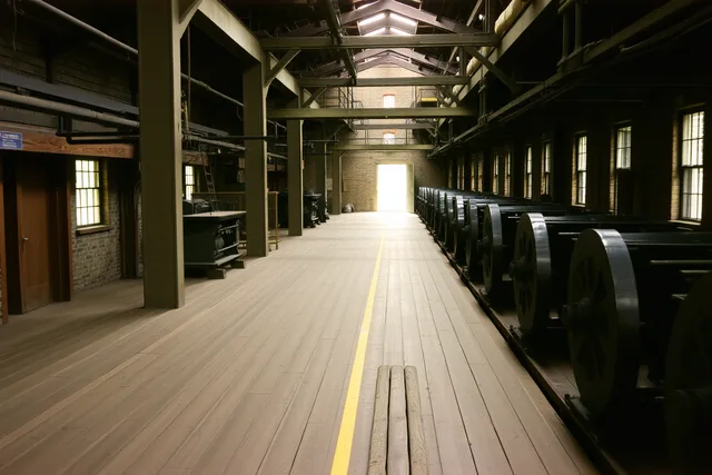 Slater Mill textile mill floor and tour route in Pawtucket, Rhode Island. Factory tour questions for U.S. sites: compare route changes with 2027 seasons