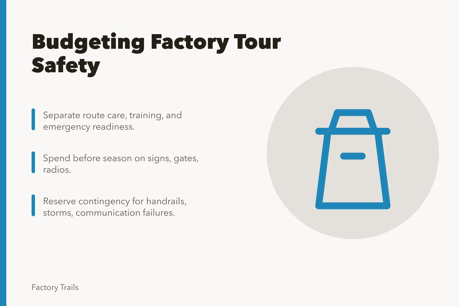 Budget planning for factory tour safety across U.S. plants. How to budget factory tour safety across U.S. plants