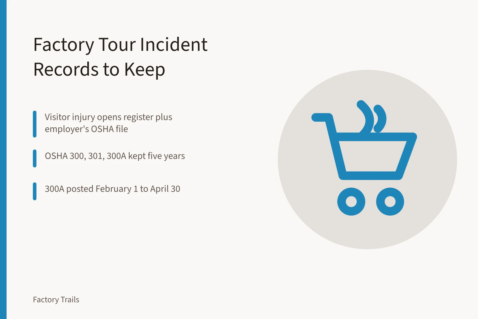Checklist of factory tour incident records and OSHA retention rules. Factory tour safety records after an incident: what U.S. operators keep