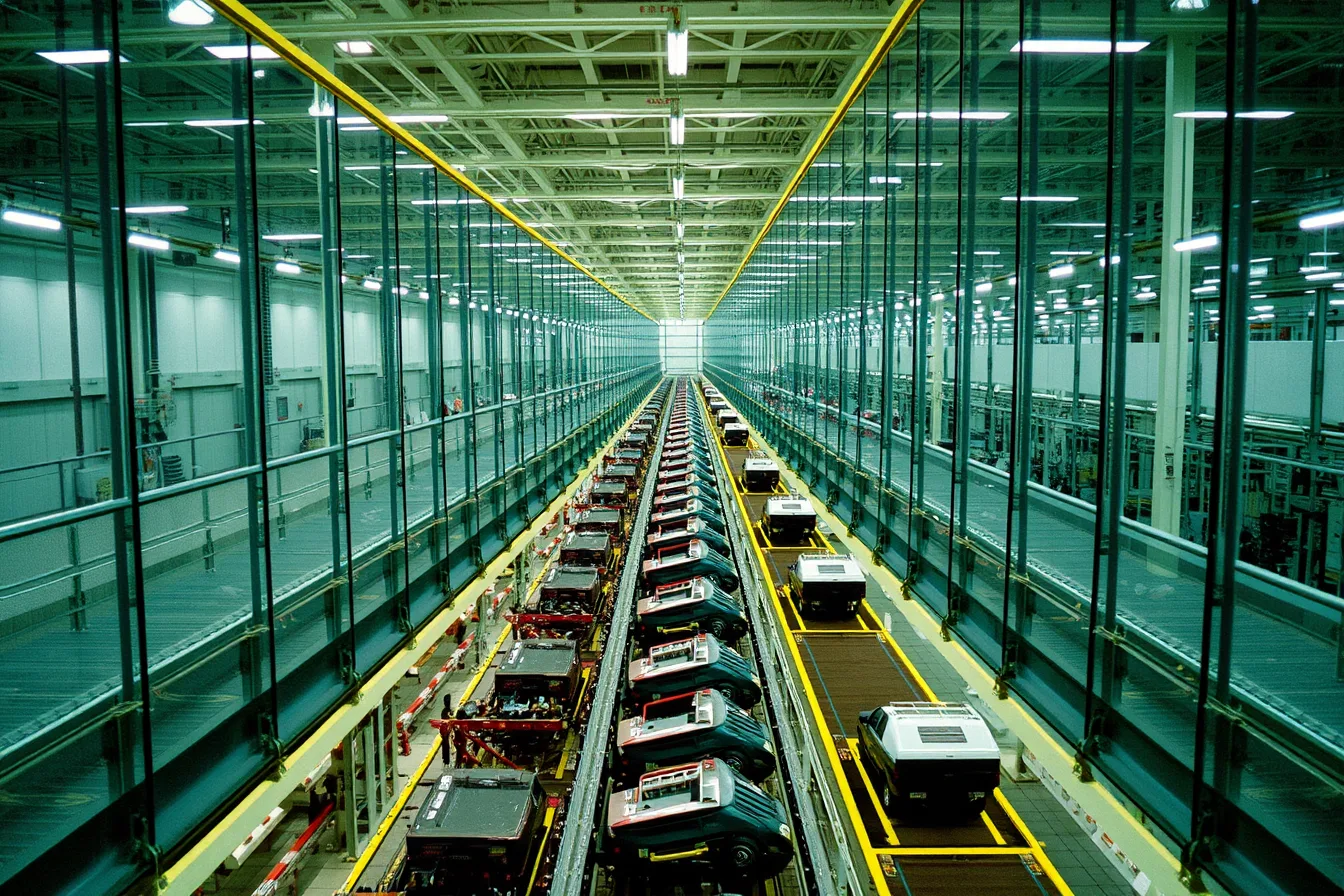 Elevated walkway overlooking Ford Rouge F-150 assembly line on a factory tour. Factory tours safety checklist: what to scope before you go in 2027