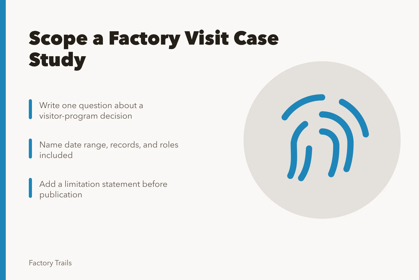 Checklist card for scoping a factory visit case study. How to scope a working factory visit case study: a 2027 checklist