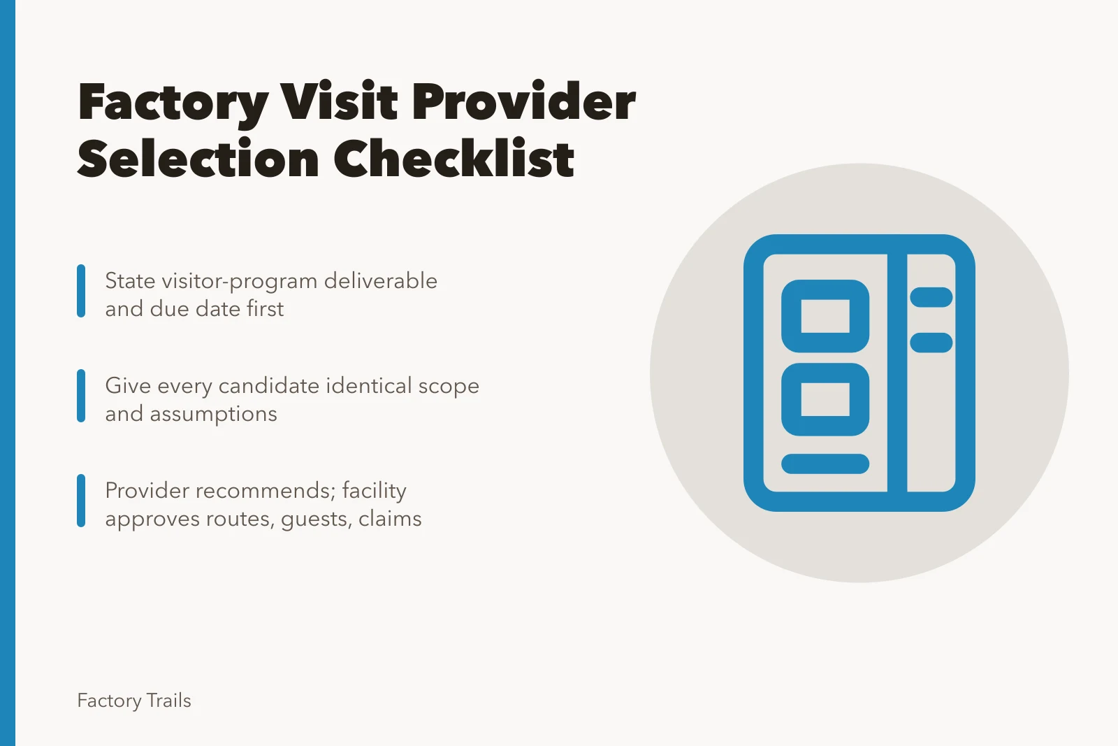 Checklist for selecting factory visit providers in 2027. Working factory visits: a provider selection scope checklist for 2027