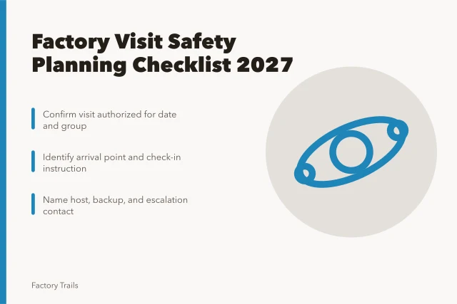 Checklist for planning safe factory visits in 2027. Working factory visits safety checklist: 2027 planning guide for program teams