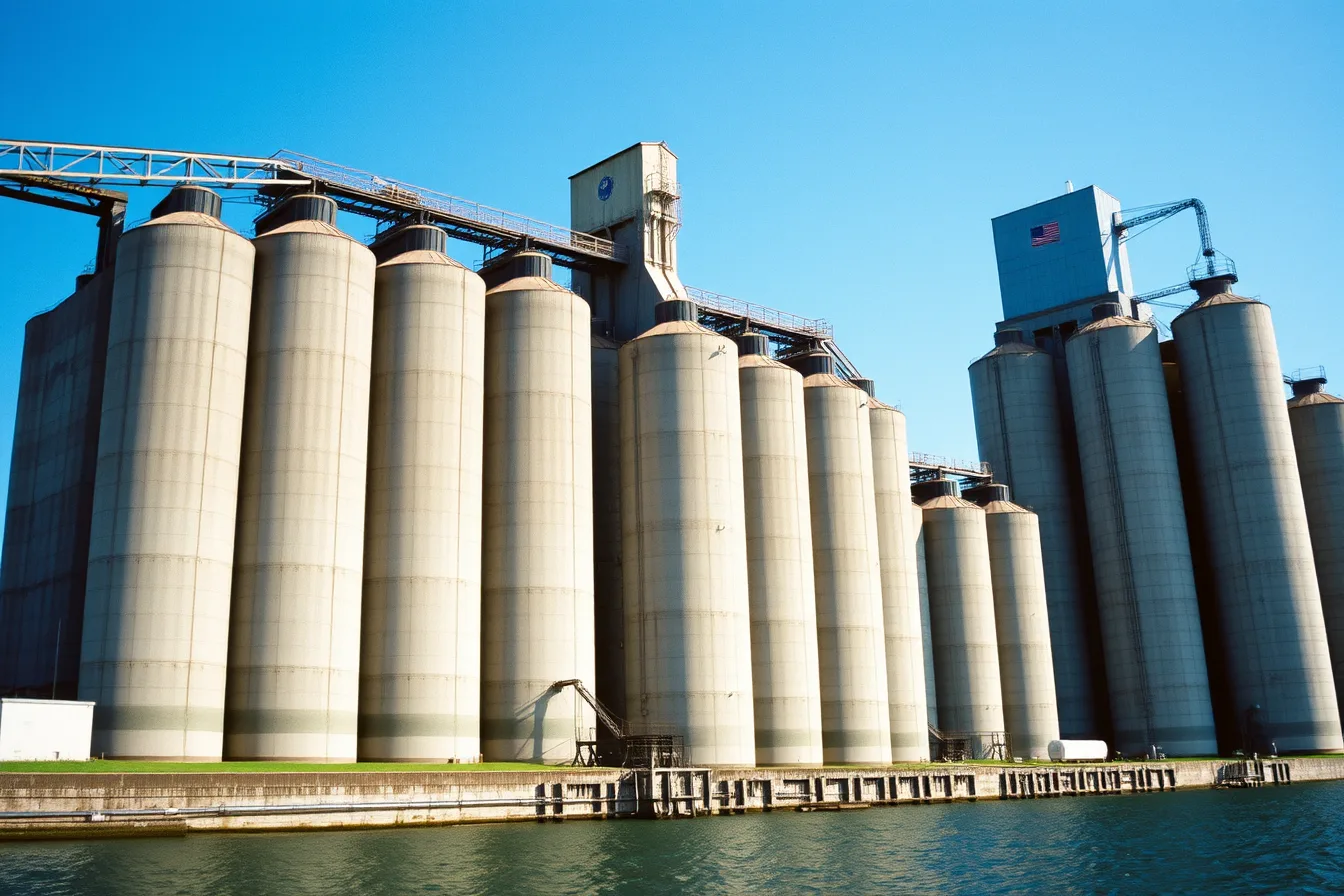 Rows of concrete grain elevator silos at Buffalo's waterfront industrial site. How to plan a Great Lakes industrial heritage road trip