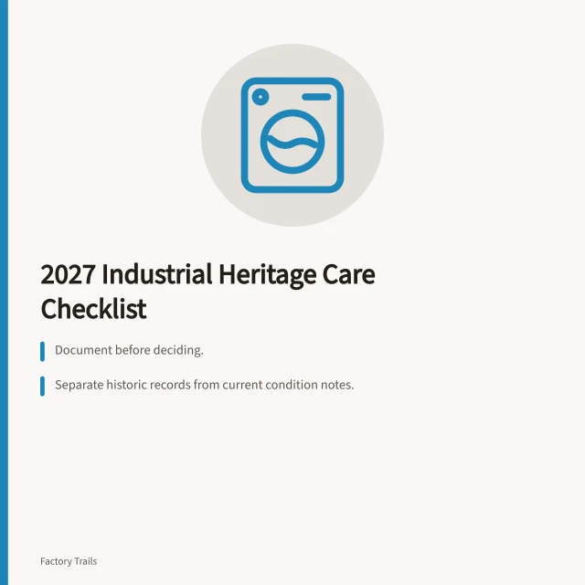 Checklist card for industrial heritage care and records review. How a 2027 industrial heritage care checklist keeps your records review ready