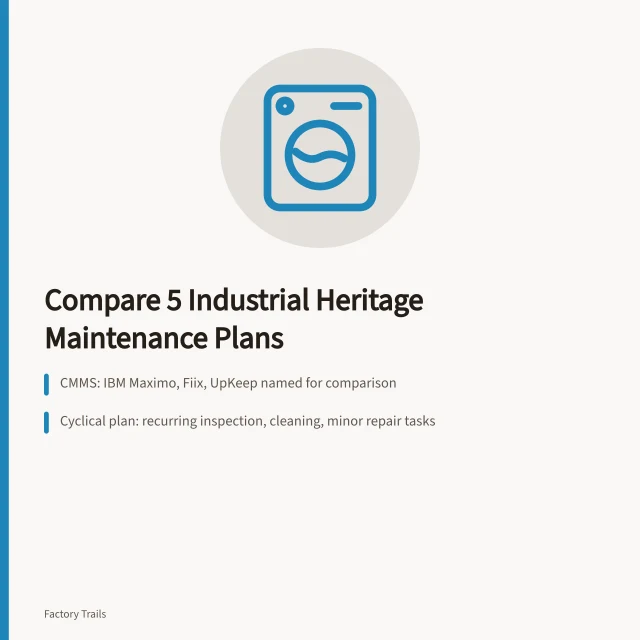 Comparison of five industrial heritage maintenance plan options for 2027. Industrial heritage maintenance plan comparison: 5 options and questions before 2027 work