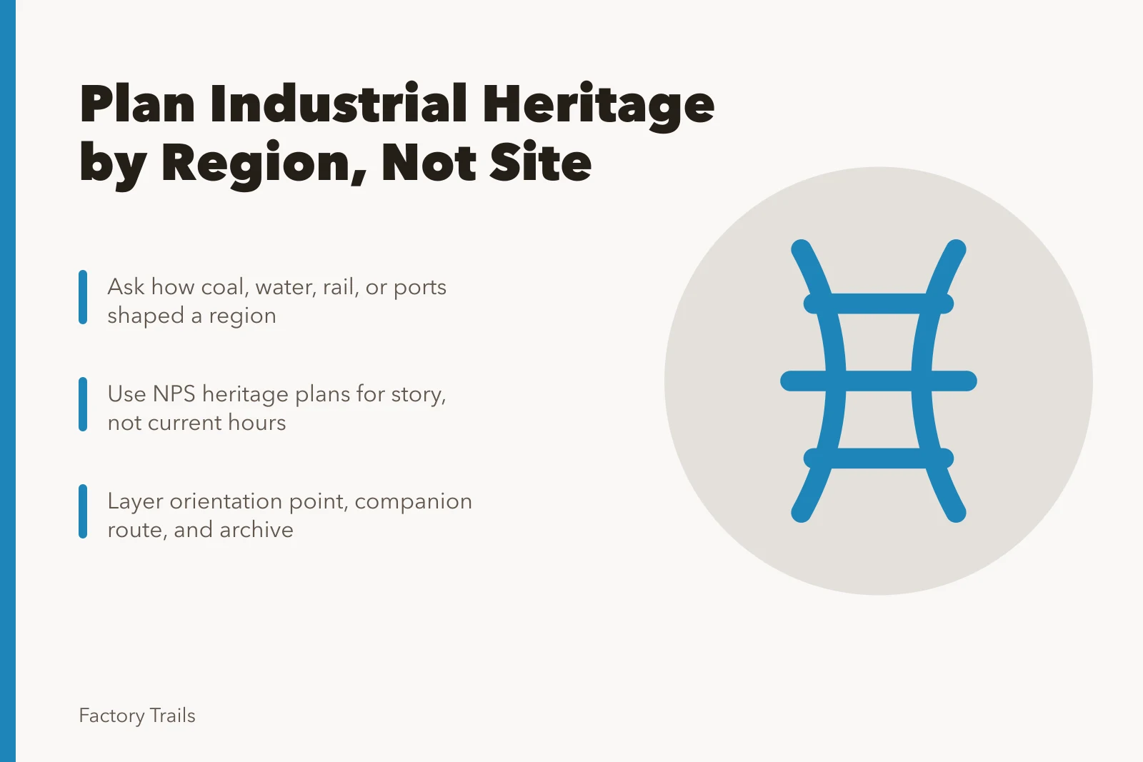 Regional industrial heritage travel planning with layered itinerary stops. Industrial heritage travel: regional adaptation guide for 2027