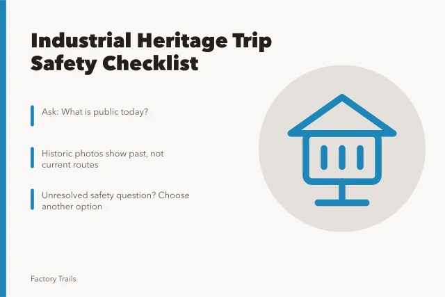 Checklist for industrial heritage travel safety and fallback planning. Industrial heritage travel safety checklist questions to ask before you book
