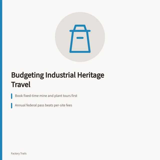 Industrial heritage travel budget card with tour booking and pass tips. 6 points worth checking on industrial heritage travel