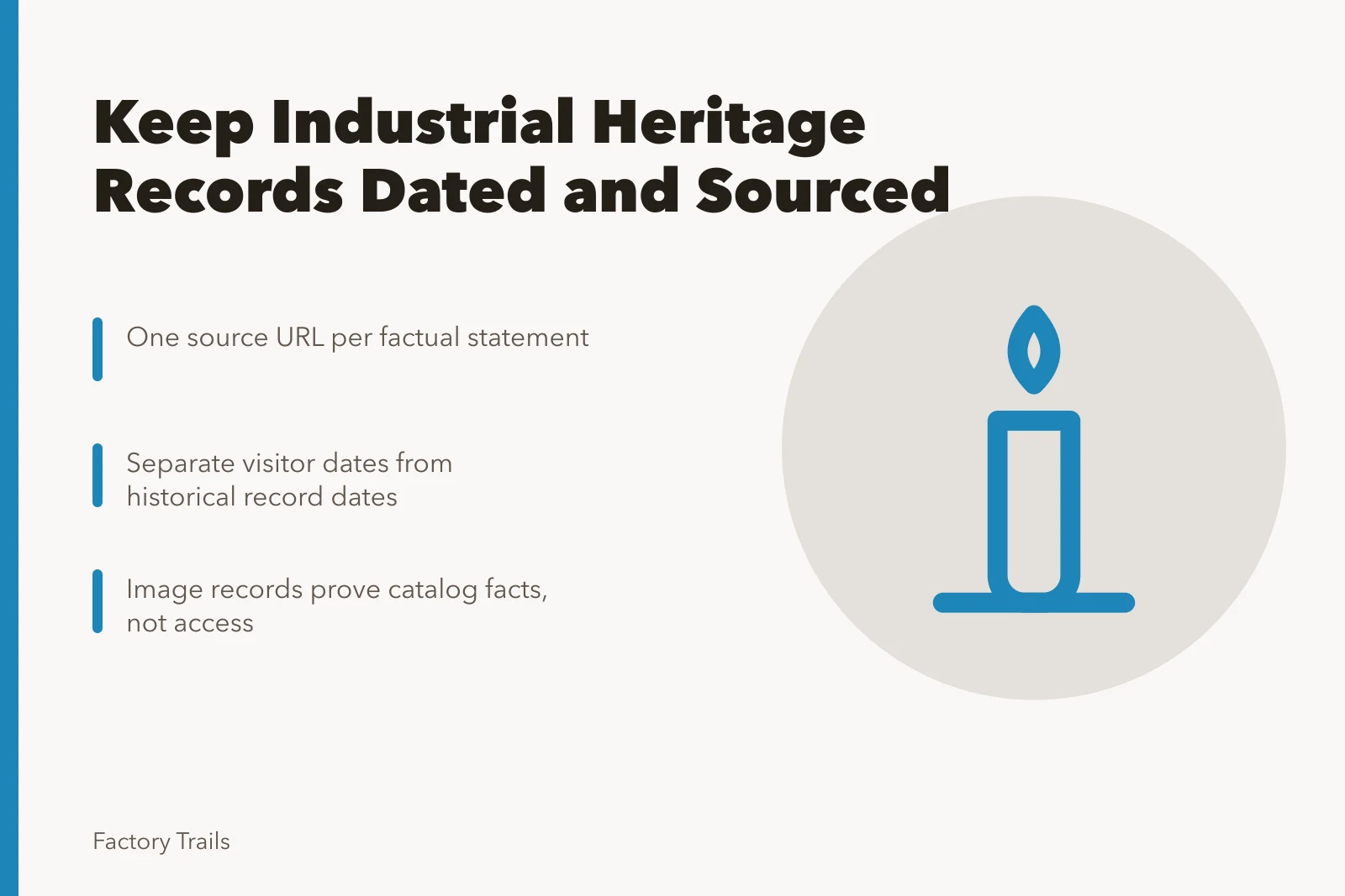 Archive icon for dated industrial heritage travel research records. How to keep industrial heritage travel records that hold up over time