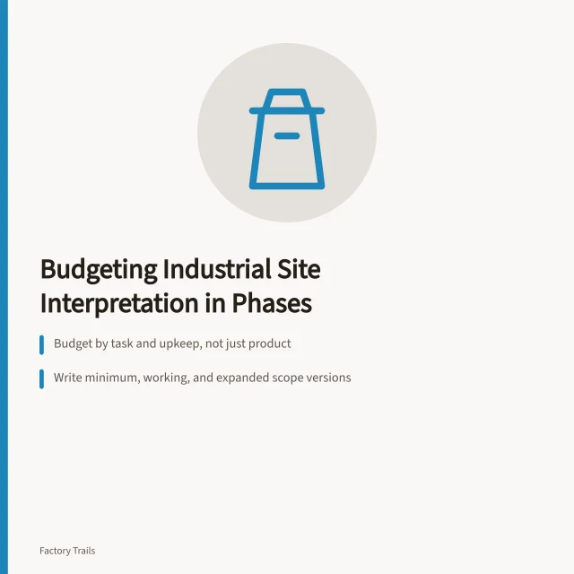 Budget planning card for industrial site interpretation phases and reserves. How to build industrial site interpretation budget notes that survive review
