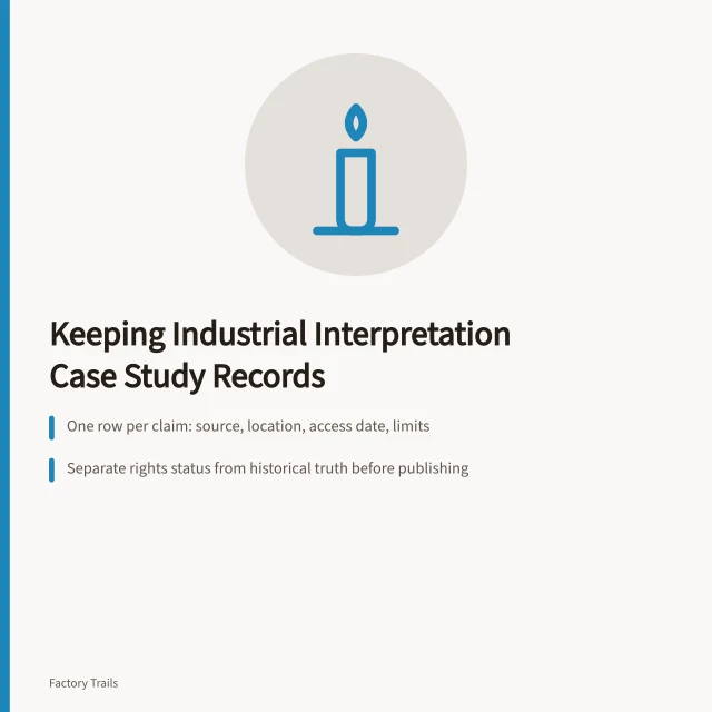 Card summarizing how to keep industrial interpretation case study records. How to keep industrial site interpretation case study records