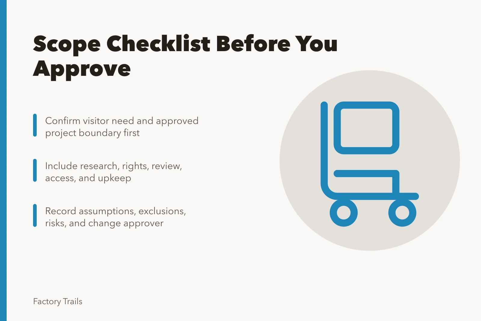 Checklist card for industrial interpretation cost estimate approval. Industrial site interpretation cost planning: a scope checklist before you approve