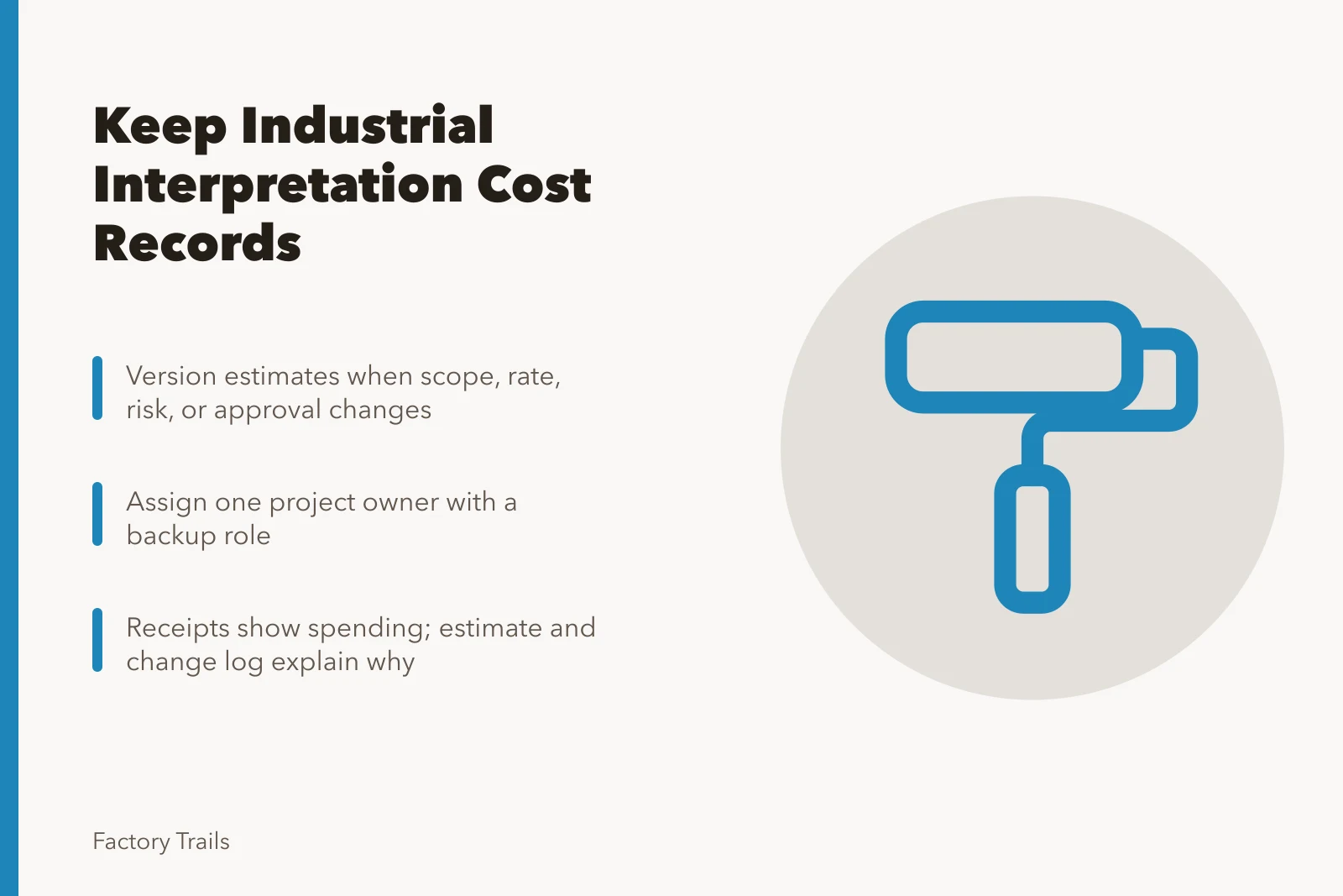 Cost record card for industrial interpretation estimates and approvals. How owners should keep industrial site interpretation cost records