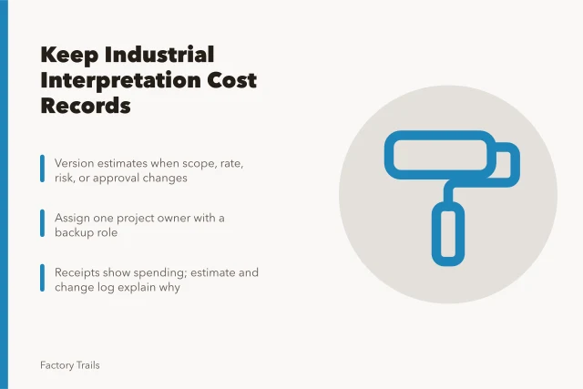 Cost record card for industrial interpretation estimates and approvals. How owners should keep industrial site interpretation cost records