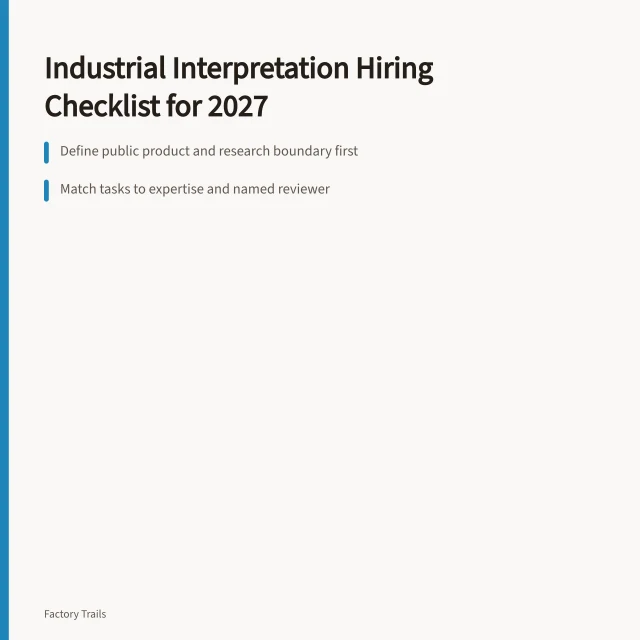 Checklist card for industrial interpretation hiring, approvals, and handoff. Industrial site interpretation hiring checklist: how to build the brief and the handoff