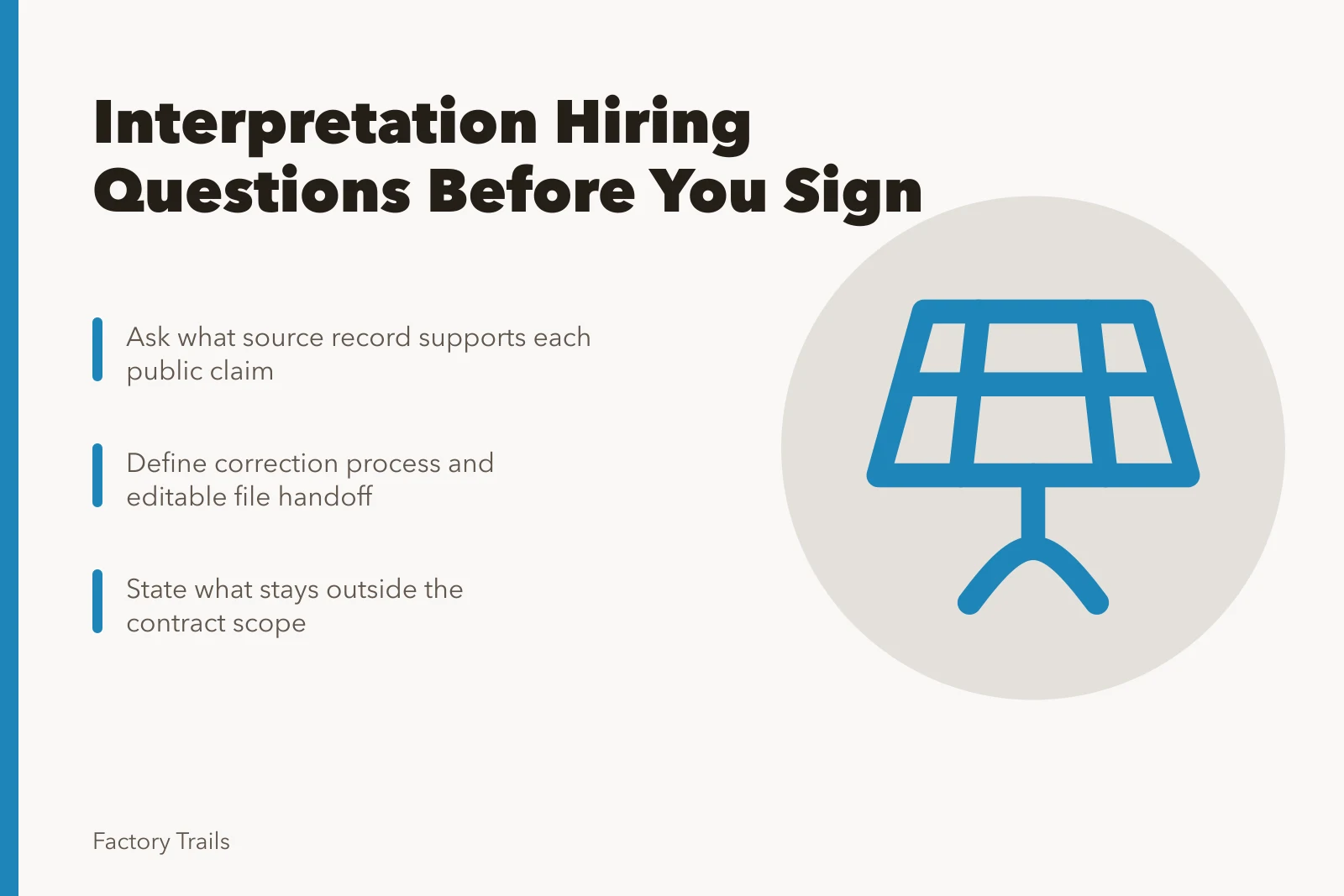 Checklist for hiring industrial site interpretation providers before signing contracts. Industrial site interpretation hiring questions to ask before you sign