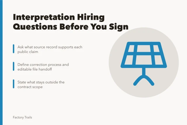 Checklist for hiring industrial site interpretation providers before signing contracts. Industrial site interpretation hiring questions to ask before you sign
