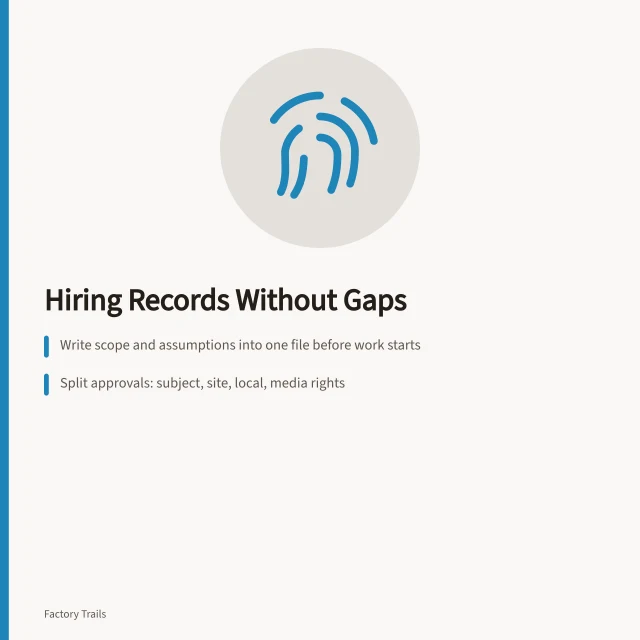 Checklist card for keeping industrial site hiring records complete. How to keep industrial site interpretation hiring records without gaps