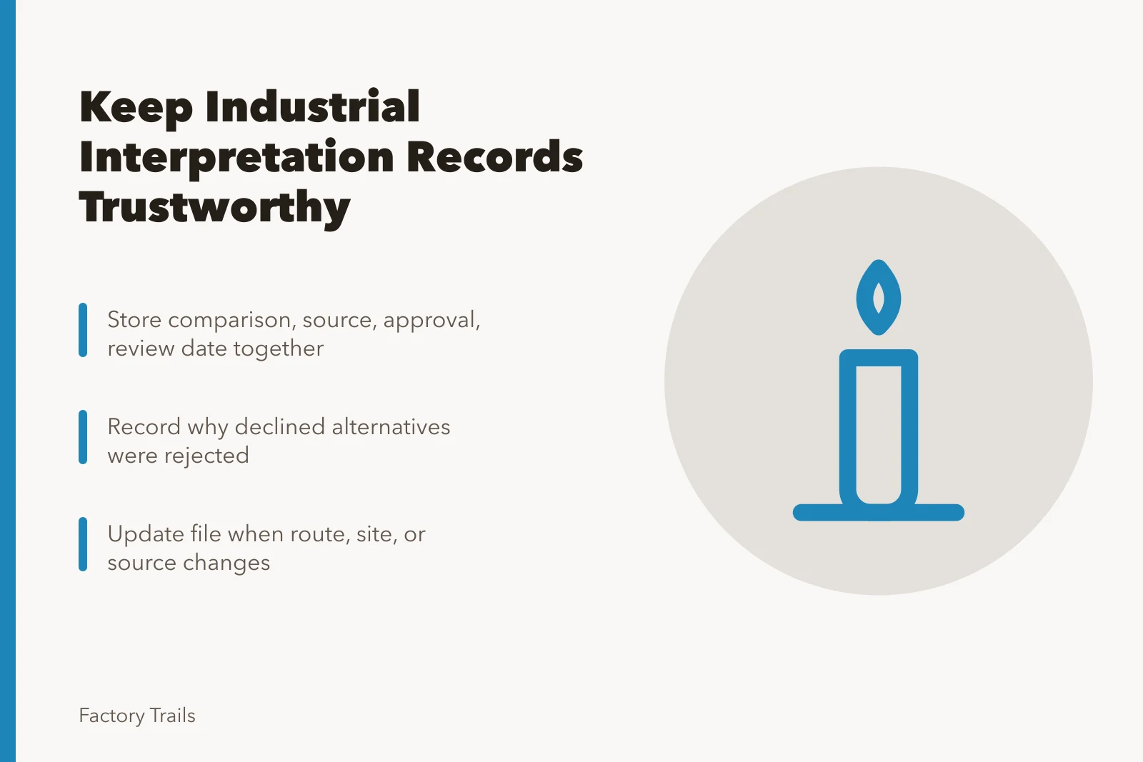 Card listing steps to maintain trustworthy industrial interpretation option records. How to keep industrial site interpretation option records your team can trust