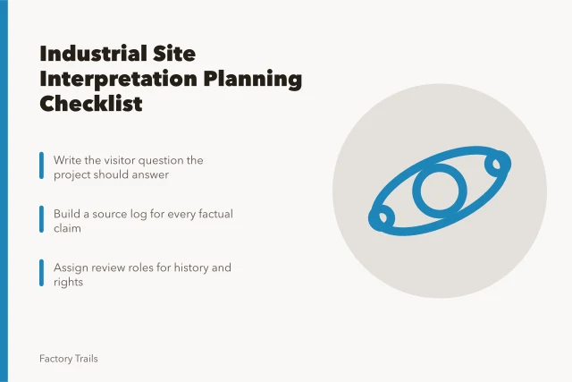 Checklist card for industrial site interpretation planning steps. How to run an industrial site interpretation planning checklist before you assign approval
