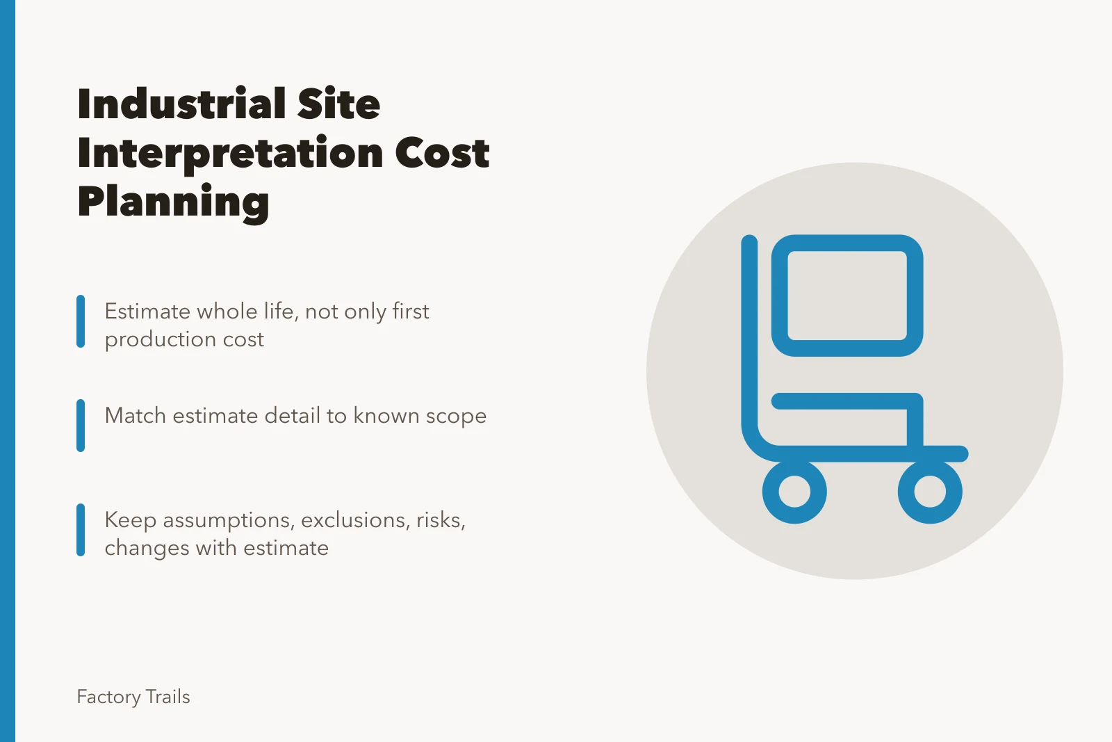Cost planning card for industrial site interpretation estimates. Industrial site interpretation cost planning: how to estimate research and upkeep