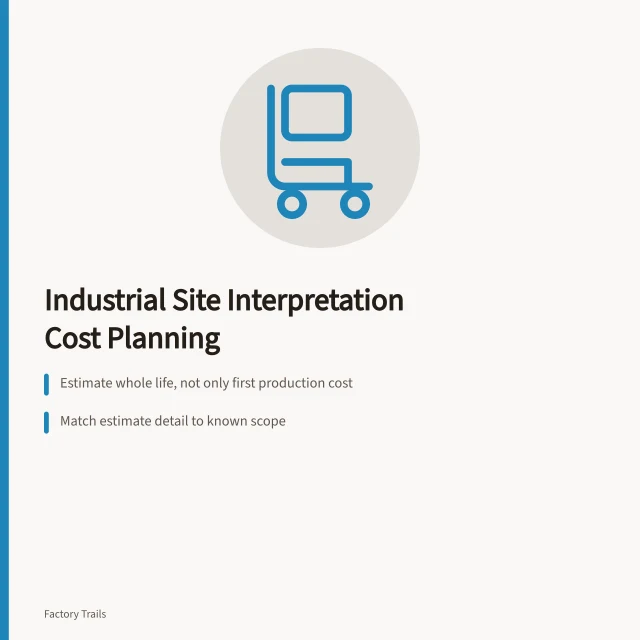 Cost planning card for industrial site interpretation estimates. Industrial site interpretation cost planning: how to estimate research and upkeep
