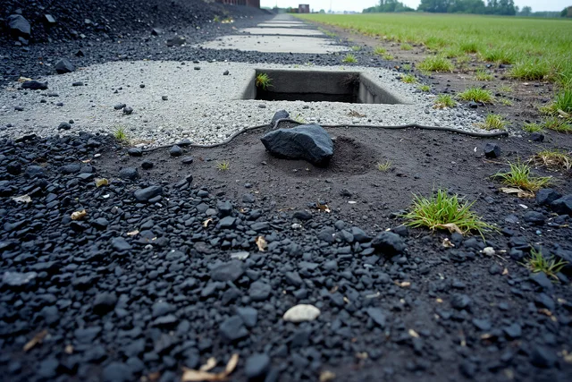 Slag, ash layers and buried foundations on an industrial site ground. Industrial site interpretation rated on what actually matters