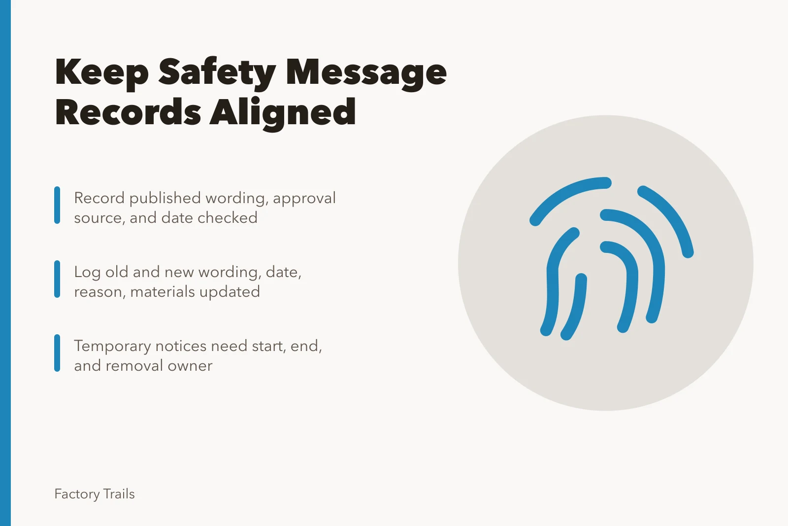 Checklist for industrial site safety message records and public page alignment. How to keep industrial site safety records that match the public page
