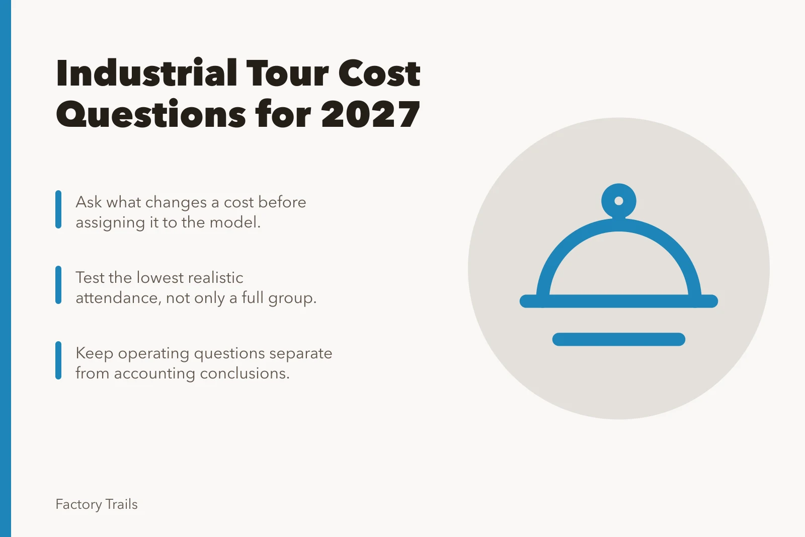 Cost planning card for industrial tours with capacity and attendance questions. Industrial tour cost questions to ask before you commit