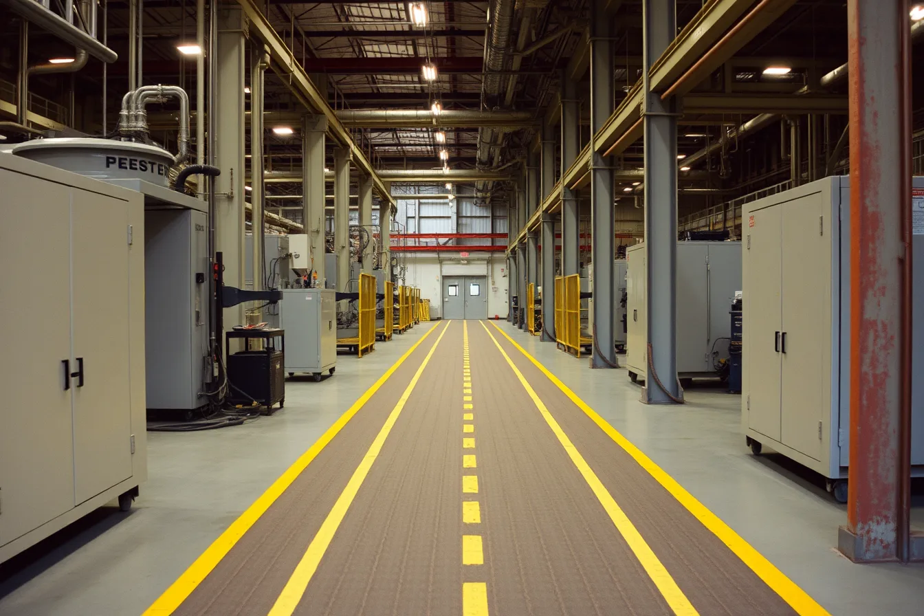 Marked walking route between factory machinery leading to an exit. How to build an industrial tour maintenance checklist that actually works