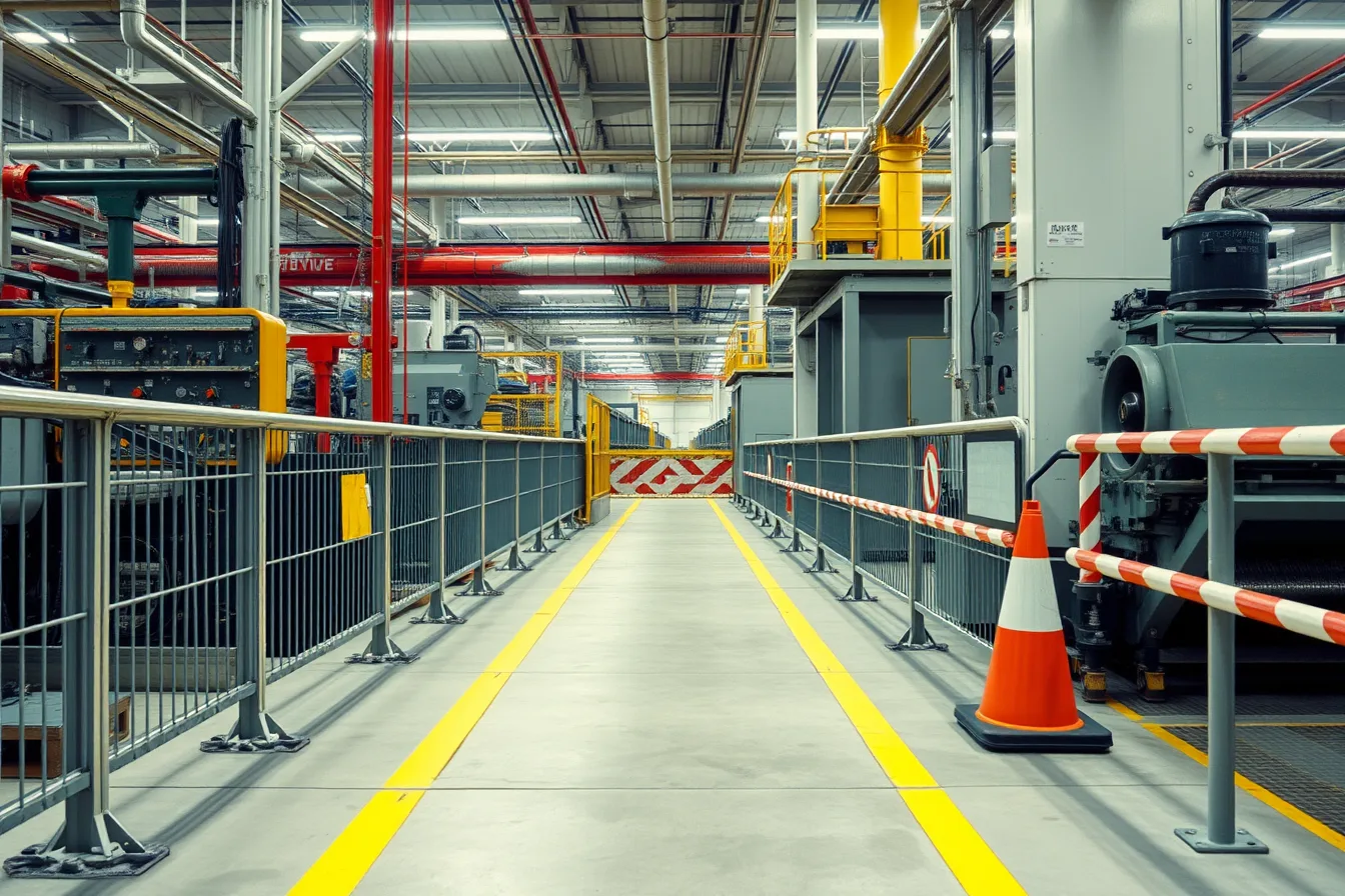 Marked factory tour walkway with guardrails, barriers, and a closed section. Industrial tour maintenance: questions to ask before you book