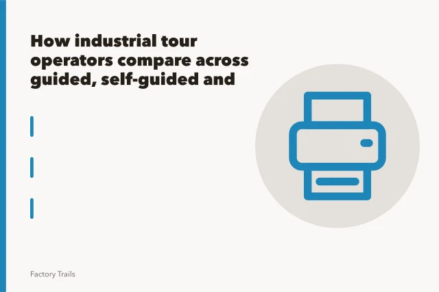 Cartridge manufactory production line with rows of industrial machinery stamping brass cartridges. How industrial tour operators compare across guided, self-guided and hybrid formats