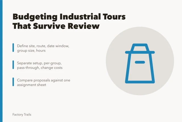Card on budgeting industrial tours with scope and cost categories. How industrial tour providers should build a budget that survives review
