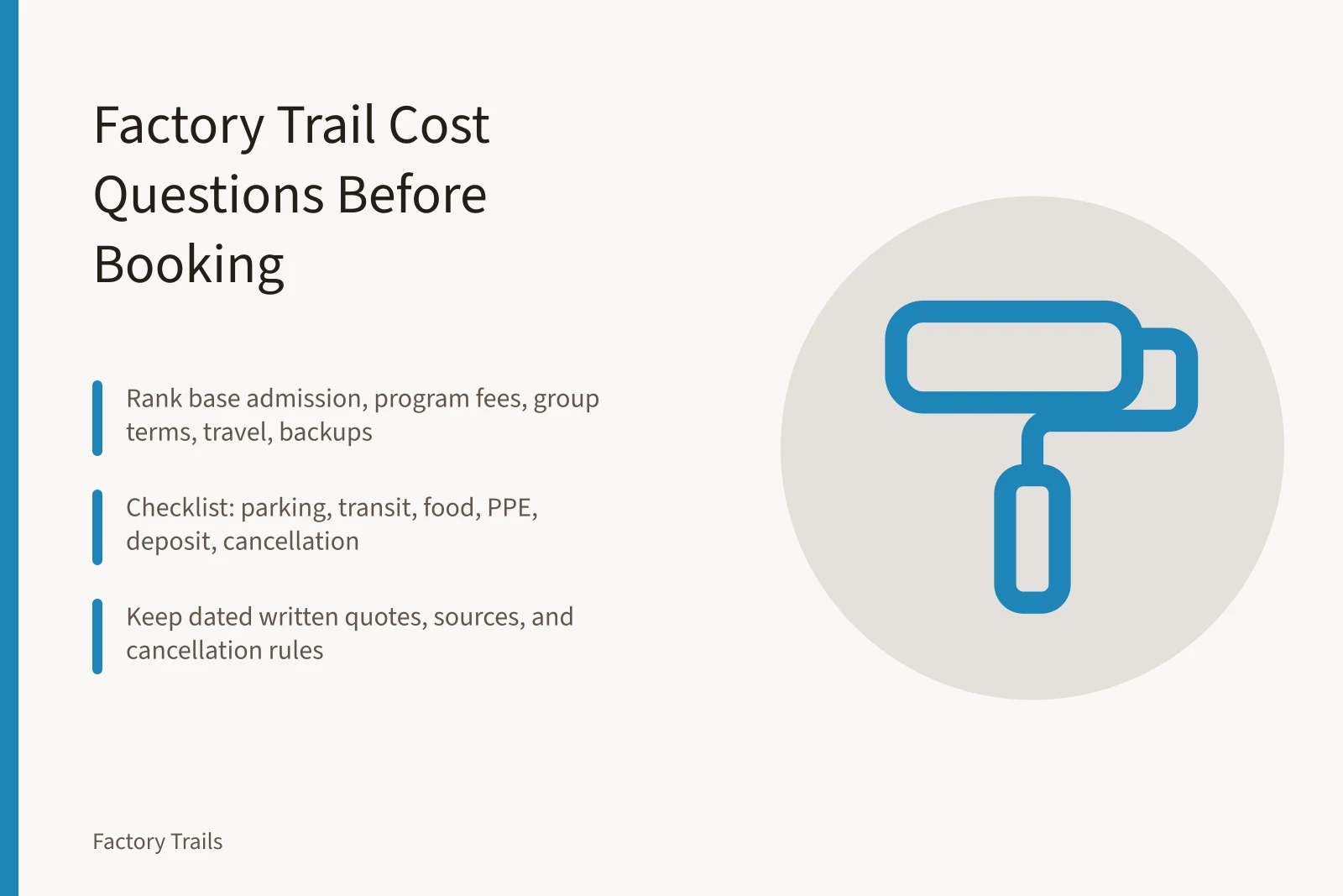 Checklist of manufacturing museum cost questions for booking a factory trail. Manufacturing museum cost questions: what to ask before you book a U.S. factory trail