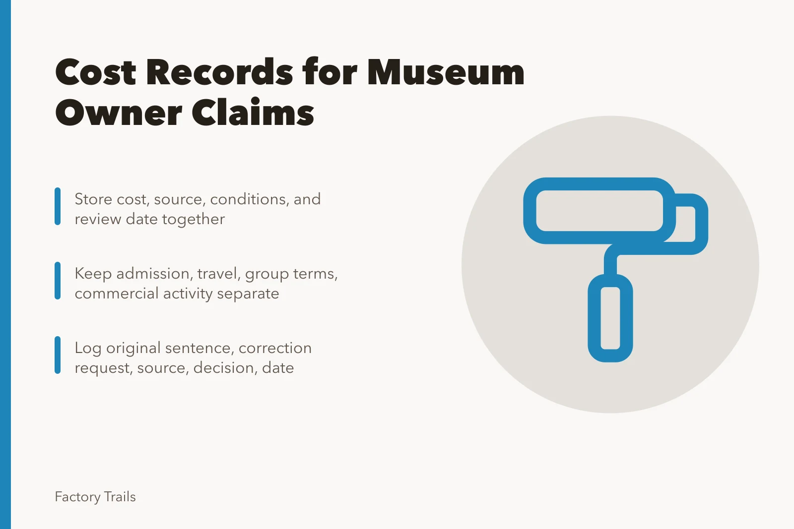 Cost record card for manufacturing museum owner claims. How manufacturing museums should keep cost records for owner claims